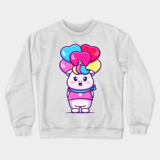 Cute unicorn with love balloon cartoon Crewneck Sweatshirt